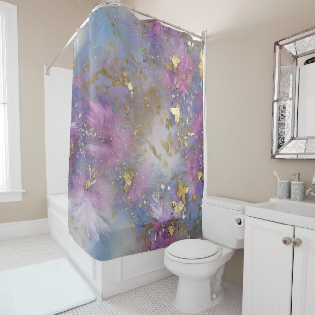 Purple and Gold Glitter Storm Fantasy Shower Curtain (In Situ)