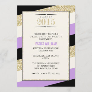 Purple and Gold Glitter Striped Graduation Invitation