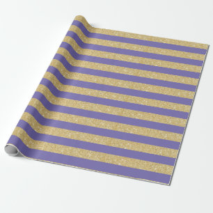 Purple and Gold Glitter Stripes Wrapping Paper
