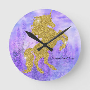Purple and Gold Glitter Unicorn Wall Clock