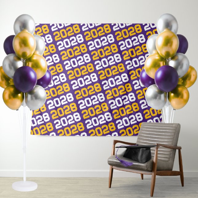 Purple and Gold Graduation Backdrop Tapestry (Purple and Golden Yellow Graduation Repeating Class Year Tapestry Background)
