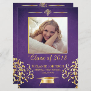 Purple and Gold Graduation Invitation