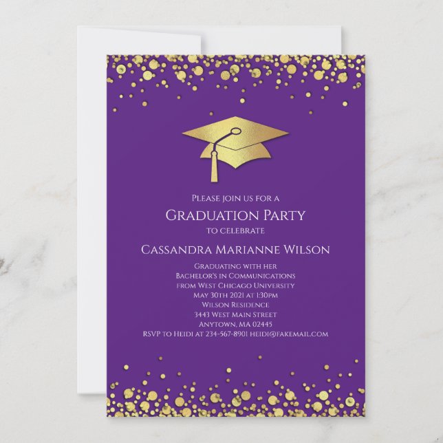 Purple and Gold Graduation Invitation (Front)
