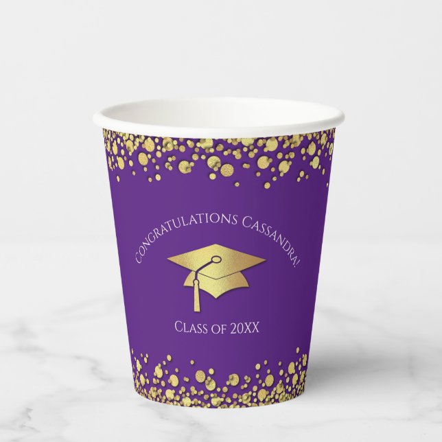 Purple and Gold Graduation Paper Cups (Front)