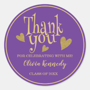Purple And Gold Graduation Party Thank You Classic Round Sticker