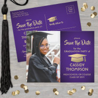 Purple and Gold Graduation Photo Save the Date