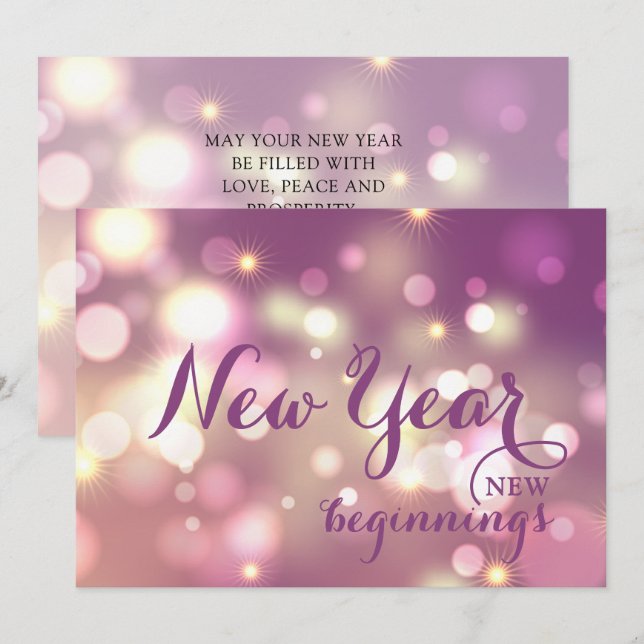Purple and Gold Happy New Year Greeting Holiday Card (Front/Back)