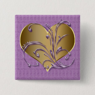Purple And Gold Heart 15 Cm Square Badge