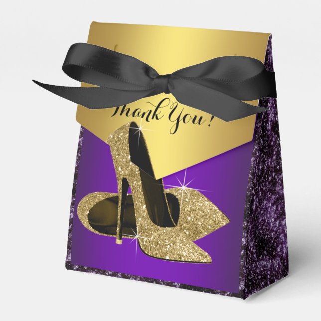 Purple and Gold High Heel Shoe Birthday Favour Box (Front Side)