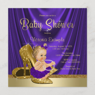 Purple and Gold High Heel Shoe Girl Baby Shower Invitation