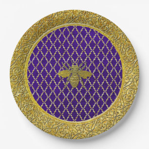 Purple and Gold Honey Bee Any Occasion Paper Plate