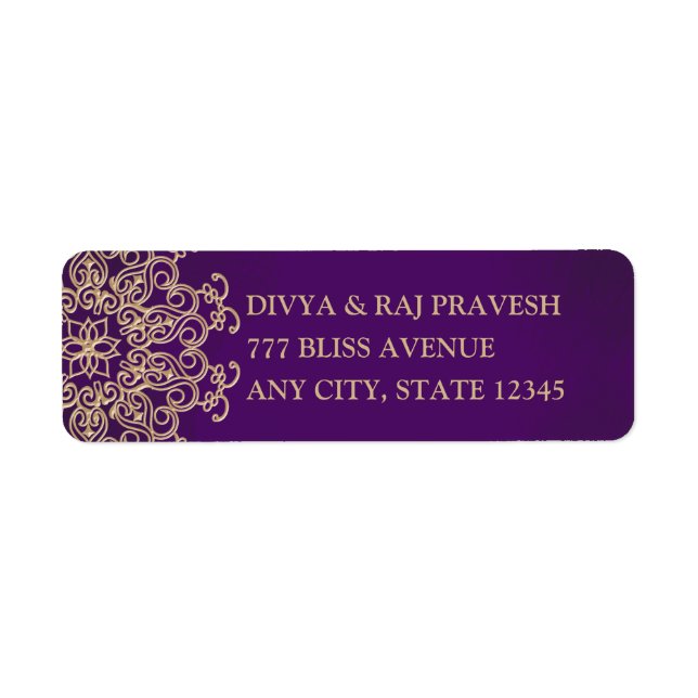 PURPLE AND GOLD INDIAN INSPIRED ADDRESS LABELS (Front)
