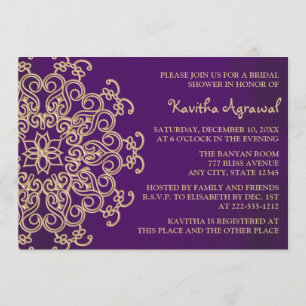 Purple and Gold Indian Inspired Bridal Shower Invitation