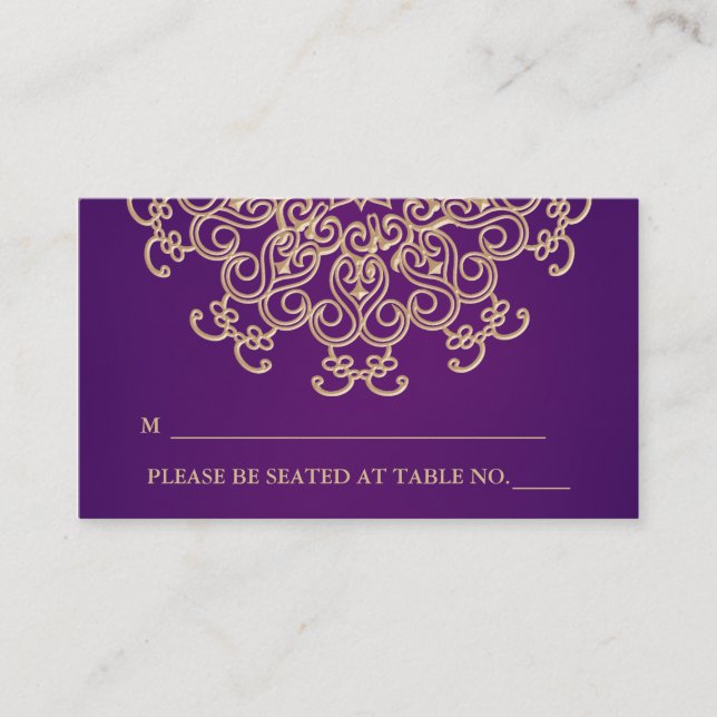 Purple and Gold Indian Inspired Seating Place Card (Front)