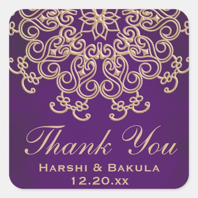 PURPLE AND GOLD INDIAN INSPIRED THANK YOU LABEL (Front)