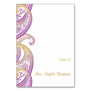 Purple and Gold Indian Paisley Wedding Place Card