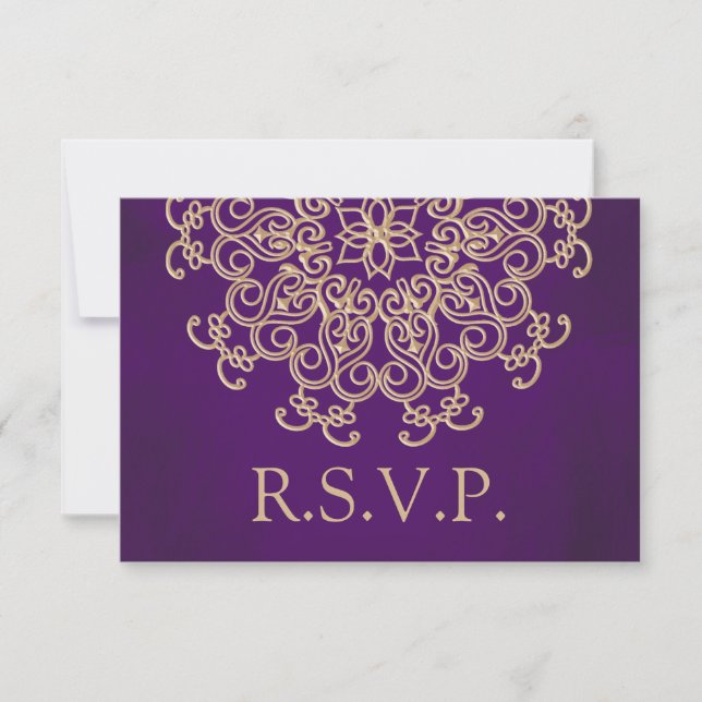 PURPLE AND GOLD INDIAN RESPONSE RSVP CARD (Front)