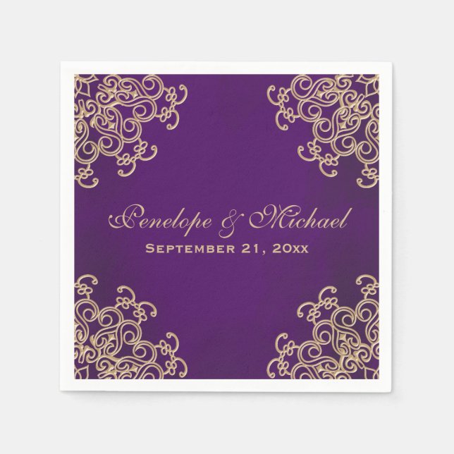 Purple and Gold Indian Style Wedding Napkin (Front)