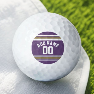 Purple and Gold Jersey Stripes Custom Name Number Golf Balls