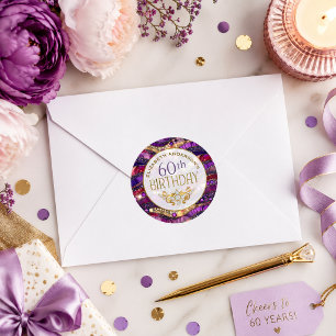 Purple and Gold Jewelled Strata 60th Birthday Classic Round Sticker
