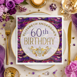Purple and Gold Jewelled Strata 60th Birthday Napkin