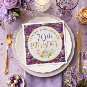 Purple and Gold Jewelled Strata 70th Birthday Napkin