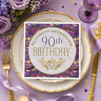 Purple and Gold Jewelled Strata 90th Birthday Napkin