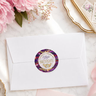 Purple and Gold Jewelled Strata 98th Birthday Classic Round Sticker