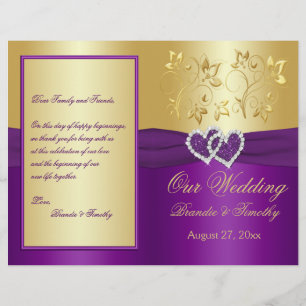 Purple and Gold Joined Hearts Wedding Program