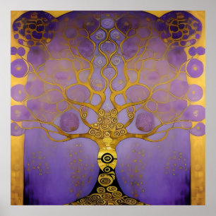 Purple and gold Klimt tree style art Poster