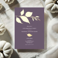 Purple and Gold Leaves 50th Birthday Invitations