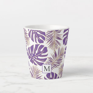 Purple and gold leaves and monogram latte mug