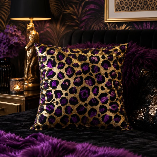 Purple and Gold Leopard Print Animal Pattern Cushion (Creator Uploaded)