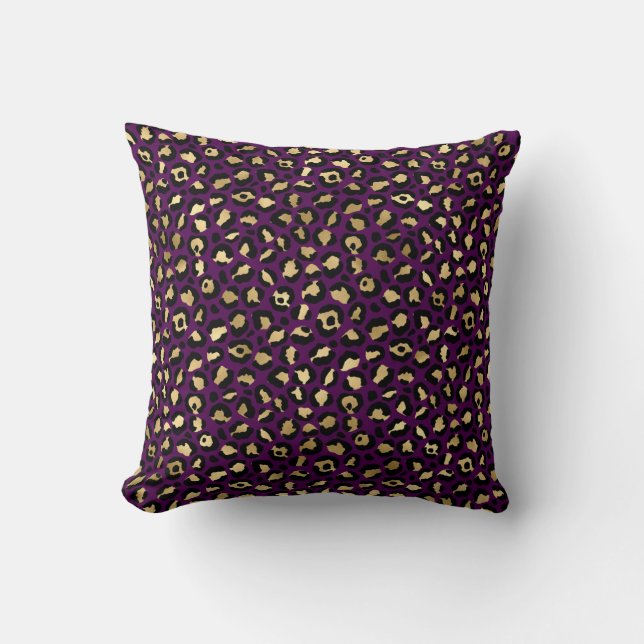 Purple and Gold Leopard Print Cushion (Front)