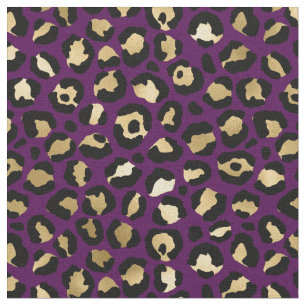 Purple and Gold Leopard Print Fabric