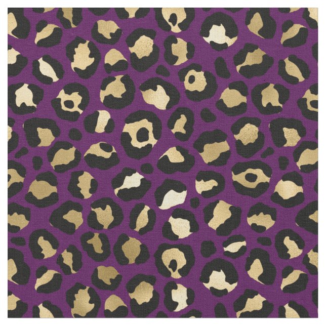 Purple and Gold Leopard Print Fabric (Close Up)
