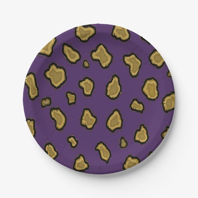 Purple and Gold Leopard Print Paper Plate (Front)