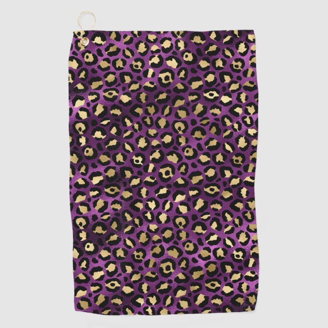 Purple and Gold Leopard Series Design 1 Golf Towel (Front)