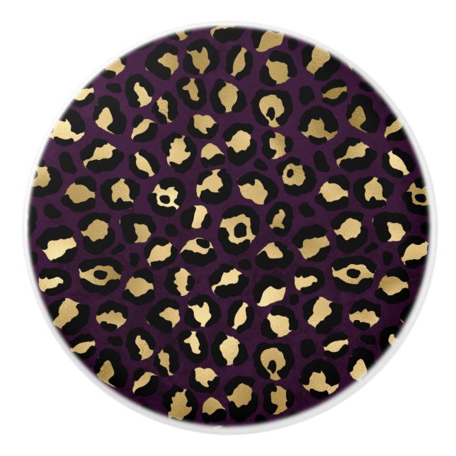 Purple and Gold Leopard Series Design 2 Ceramic Knob (Front)