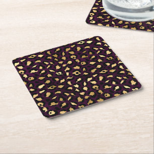 Purple and Gold Leopard Series Design 2 Square Paper Coaster