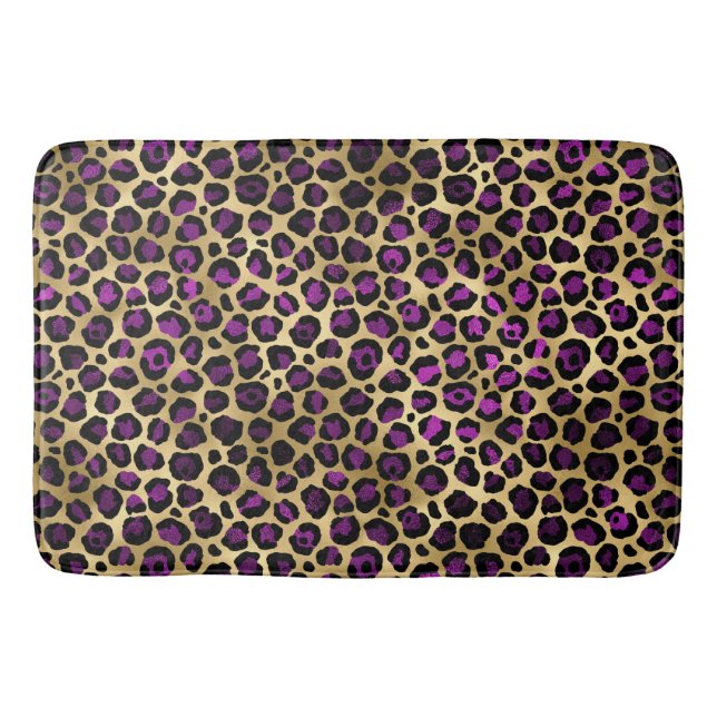 Purple and Gold Leopard Series Design 4 Bath Mat (Front)