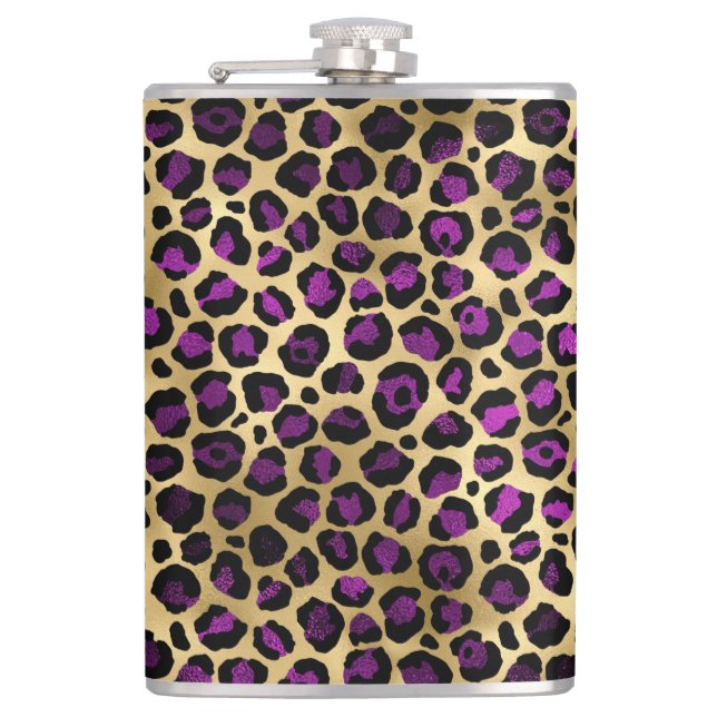 Purple and Gold Leopard Series Design 4 Hip Flask (Front)