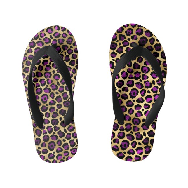 Purple and Gold Leopard Series Design 4 Kid's Thongs (Footbed)