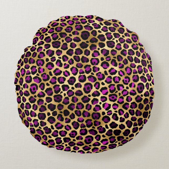 Purple and Gold Leopard Series Design 4 Round Cushion (Front)
