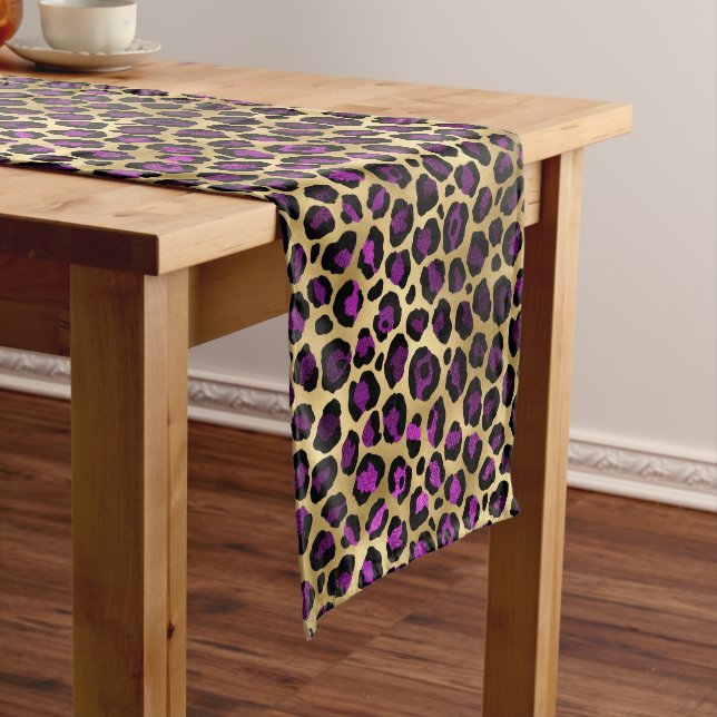 Purple and Gold Leopard Series Design 4 Short Table Runner (In Situ)