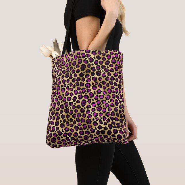 Purple and Gold Leopard Series Design 4 Tote Bag (Close Up)