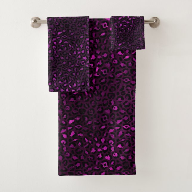 Purple and Gold Leopard Series Design 5 Bath Towel Set (Insitu)