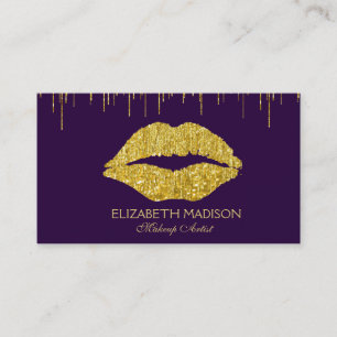 Purple and Gold Makeup Artist Glitter Lips Business Card