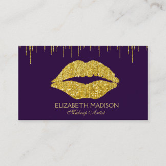 Purple and Gold Makeup Artist Glitter Lips Business Card