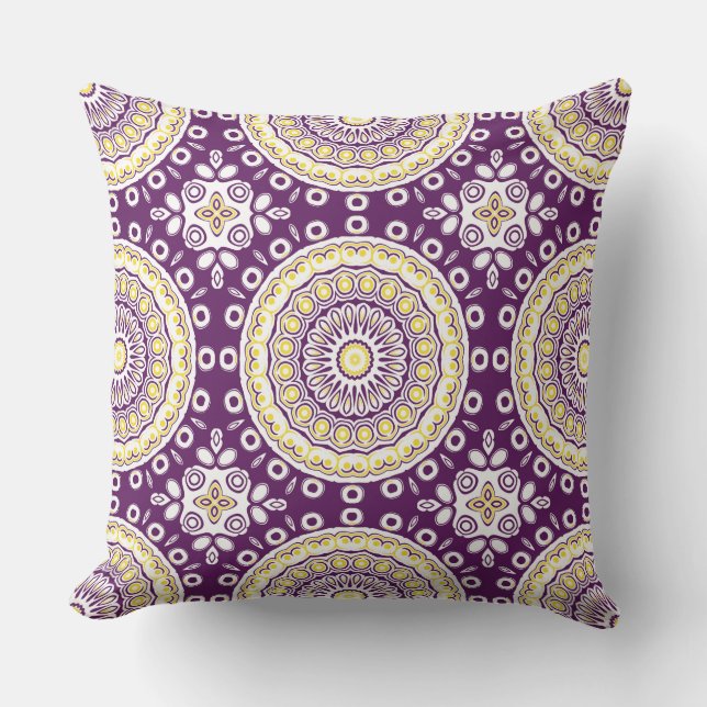 Purple and Gold Mandala Pattern Cushion (Front)